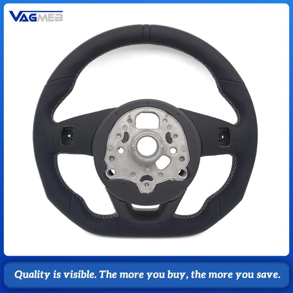 For Audi A4 B9 RS Sport Steering Wheel Half Punch Leather White Contrast Stitch Black Alignment Mark