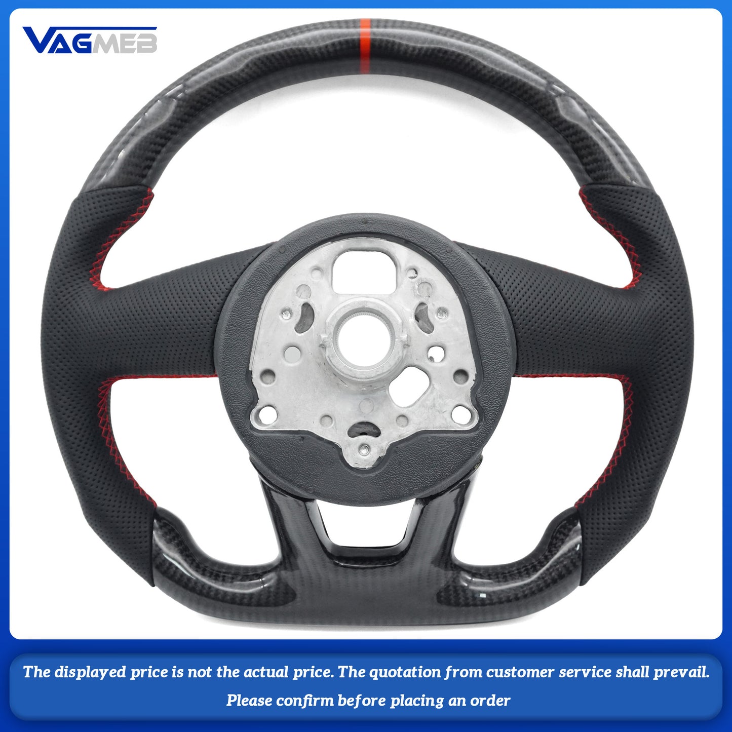 For Audi A4 B9 Red Stitching Carbon Fiber Perforated Leather Steering Wheel Base