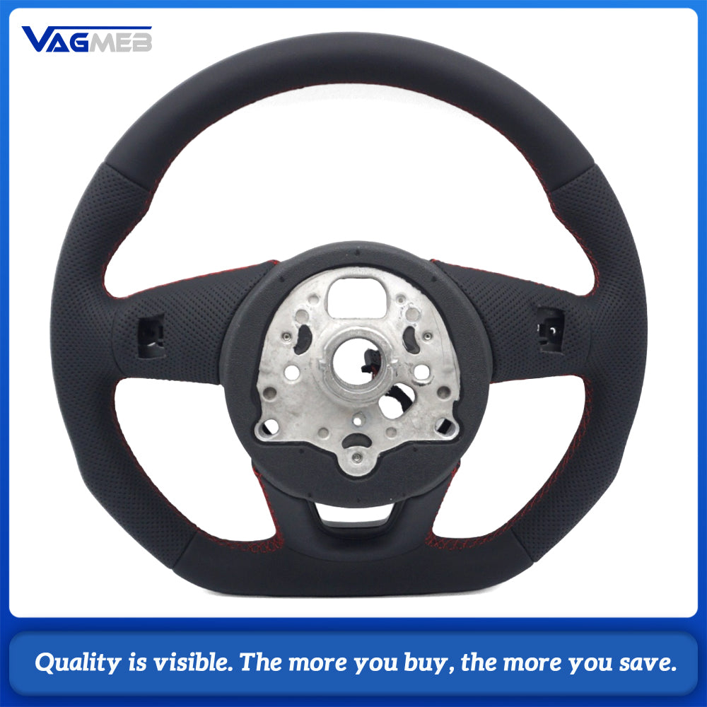 Semi‑Perforated Heated Steering Wheel Red Stitching For Audi A4 B9 Interior Sport Upgrade Replacement