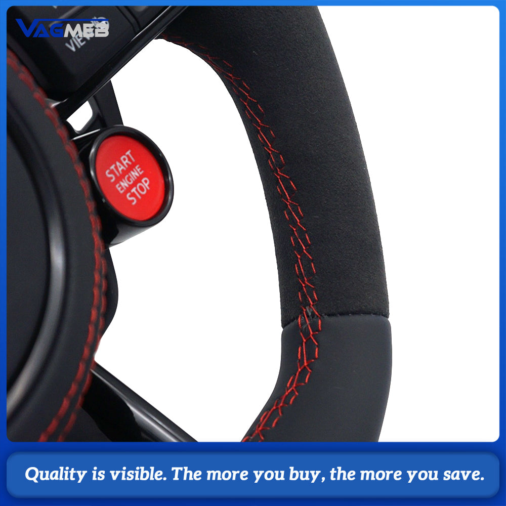 TT‑Style Sport Steering Wheel Half‑Alcantara Red Stitching Red Centering Mark For VW, Multifunction Buttons & Shift Paddles