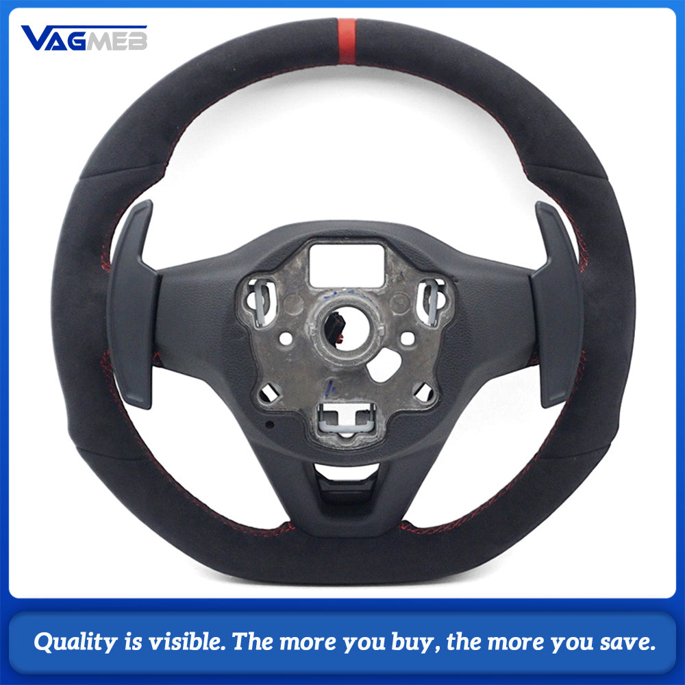 For VW Golf MK8 Full Alcantara Sport Steering Wheel, Red Contrast Stitching, Red Centering Marker, Without Steering Wheel Buttons, Car Interior Modification Accessory