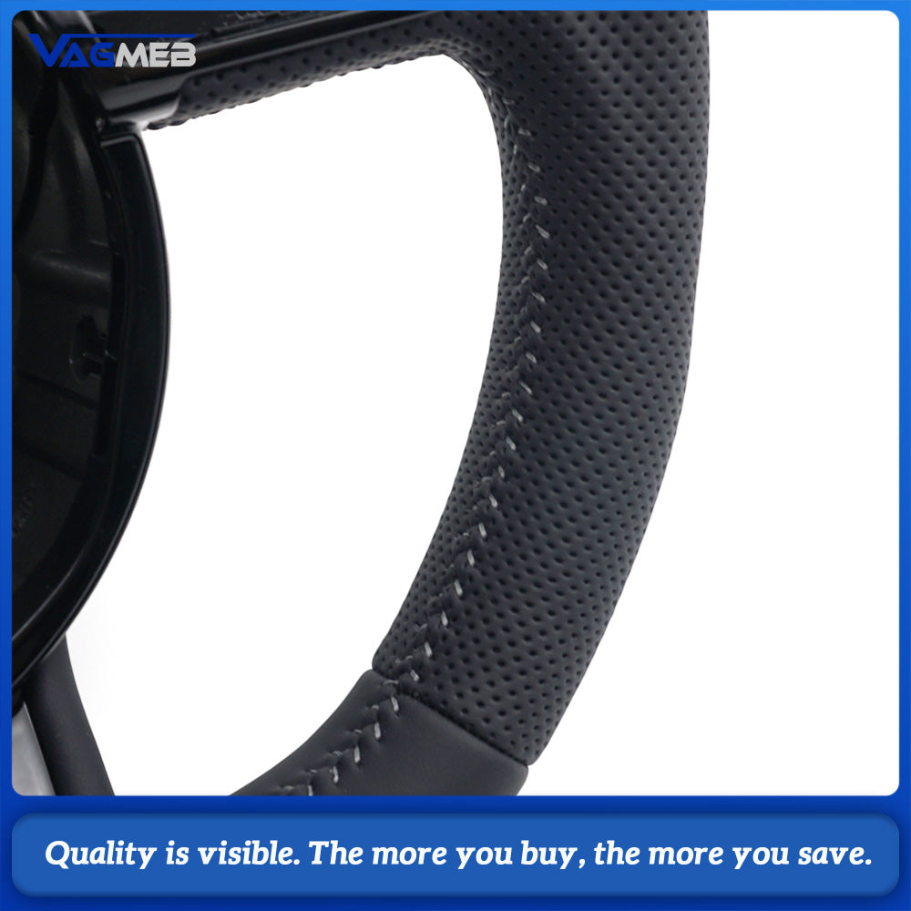 For Audi A4 B8 A3 8V A4 A5 A7 Q3 Q5 Q7 Dark gray line Stitched Full Leather Perforated Flat Bottomed Steering Wheel