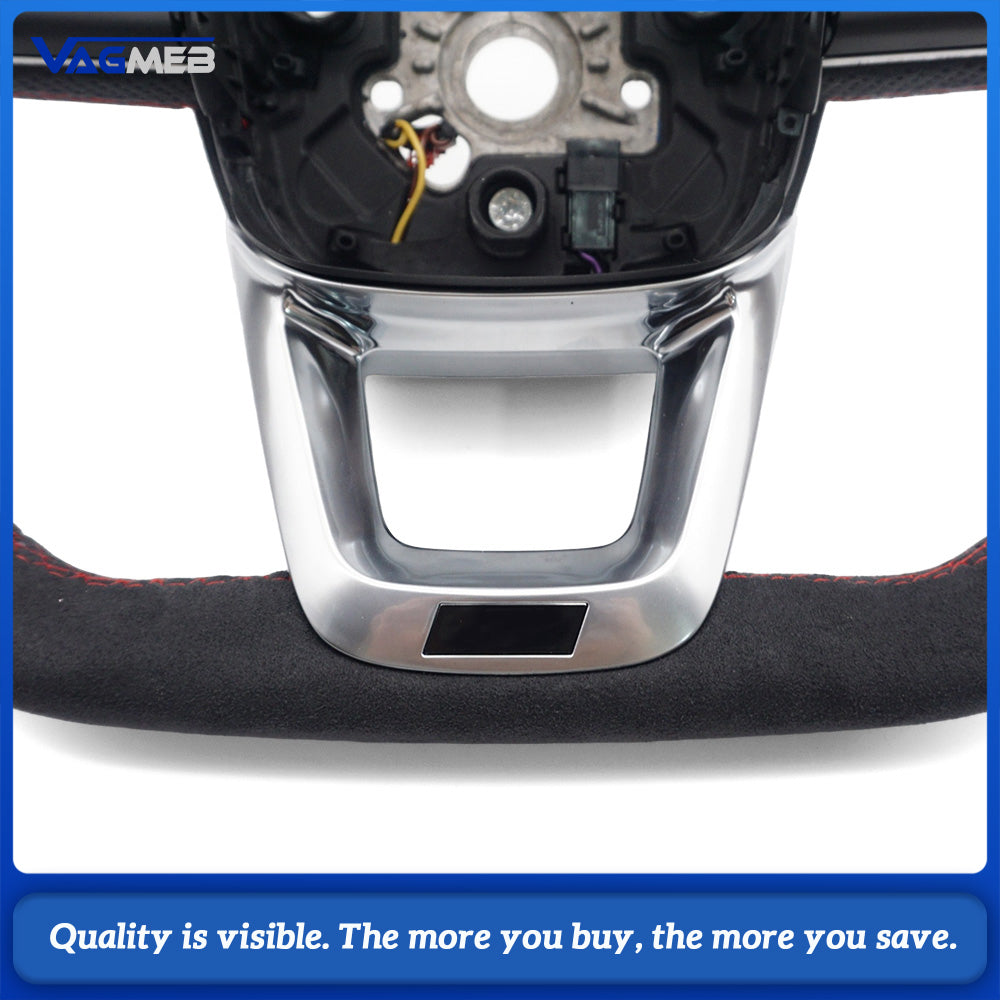 For Audi Q5 Full Suede Steering Wheel  ABT Logo, Red Stitching, Heated, RS Buttons