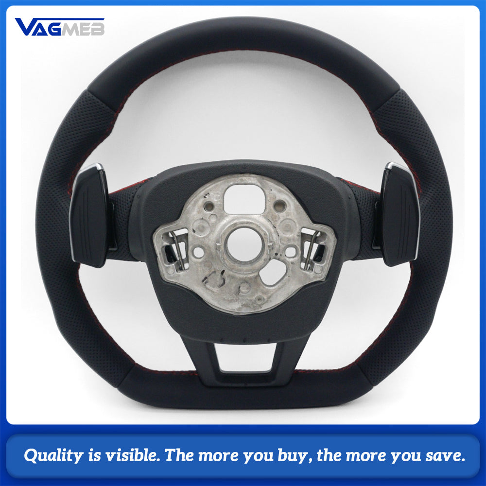 S Line Gloss Black Steering Wheel Half Perforated Red Stitch With Buttons Chrome Shift Paddles For Audi A6 C8