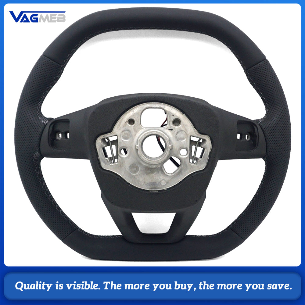 Sport Heated Steering Wheel Half‑Perforated Leather Dark‑Grey Stitching For Audi A6 C8, No Buttons No Shift Paddles