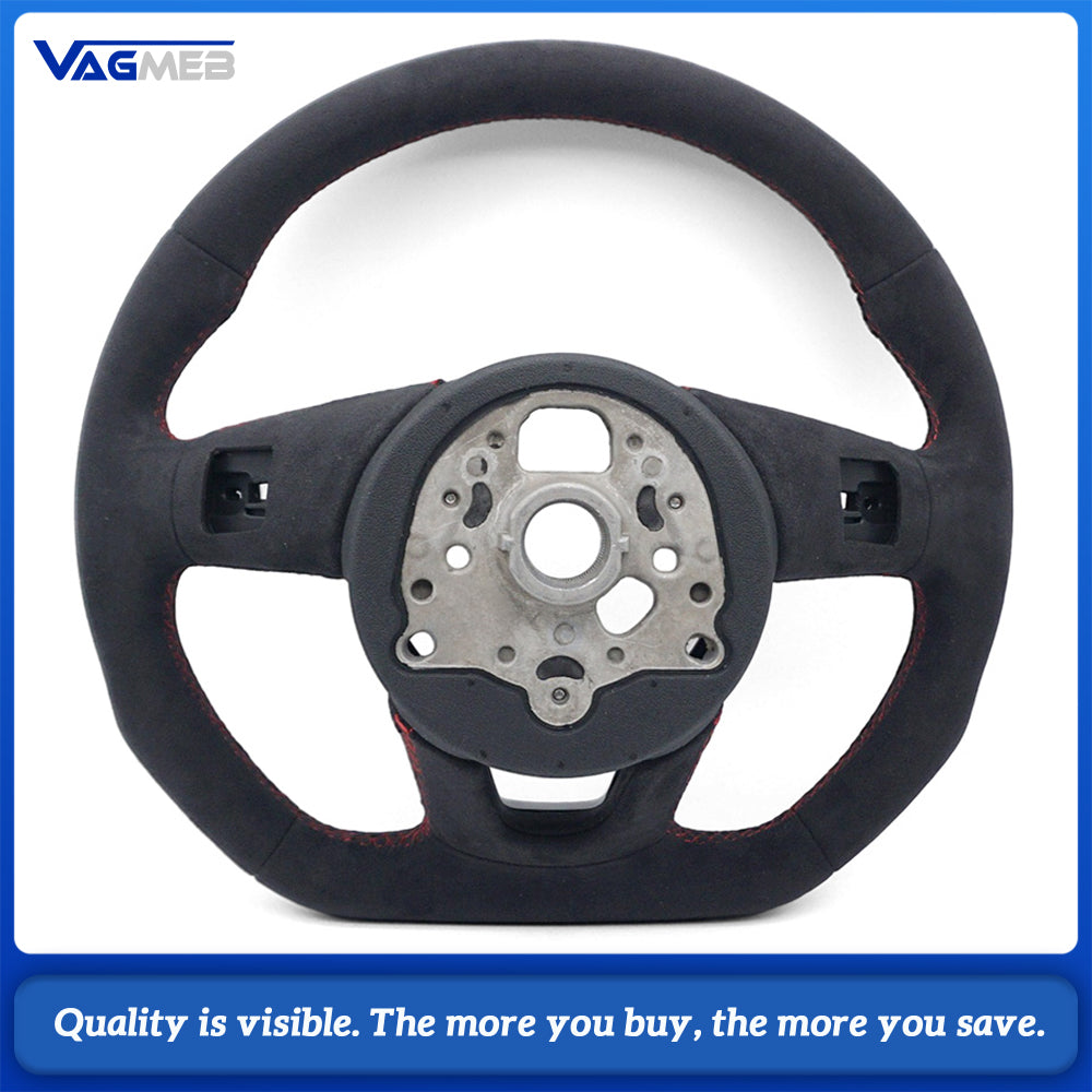 For Audi A4 B9 Full Alcantara Steering Wheel With Red Stitching, Without Control Buttons And Shift Paddles Retrofit