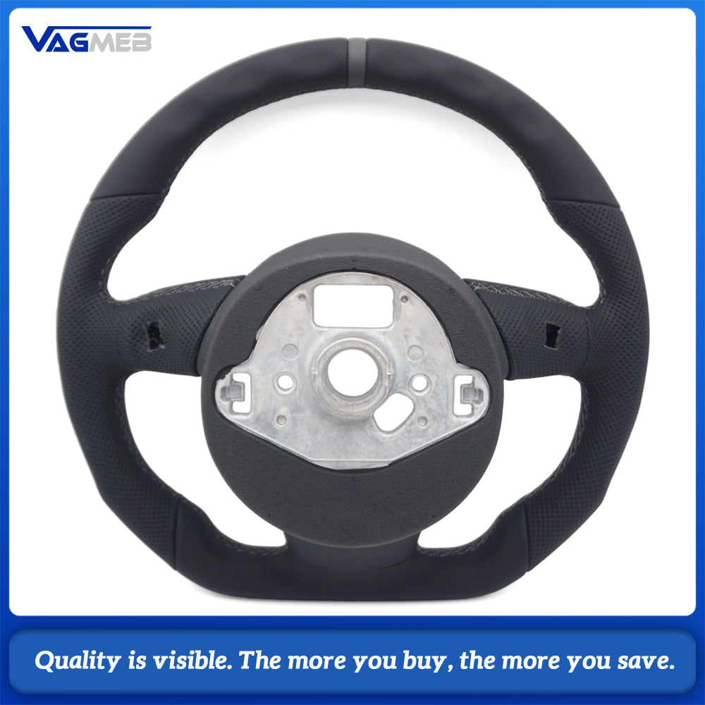 Stylized Shape Semi‑Perforated Steering Wheel Grey Stitch Grey Centering Marker For Audi A4 B8 Interior Sport Upgrade Replacement