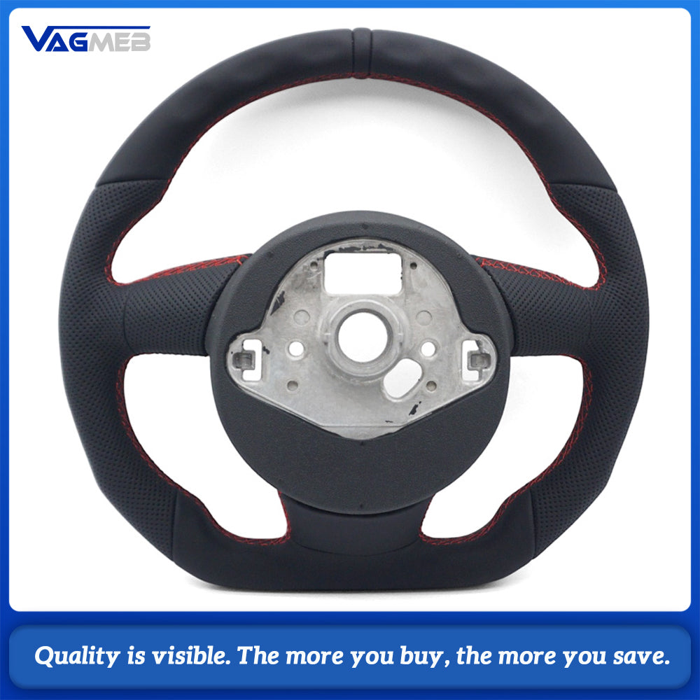 For Audi A4 B8 Contoured Steering Wheel Base, Semi Perforated Leather with Red Contrast Stitching, Black Position Mark, Sport Modification Steering Wheel Base