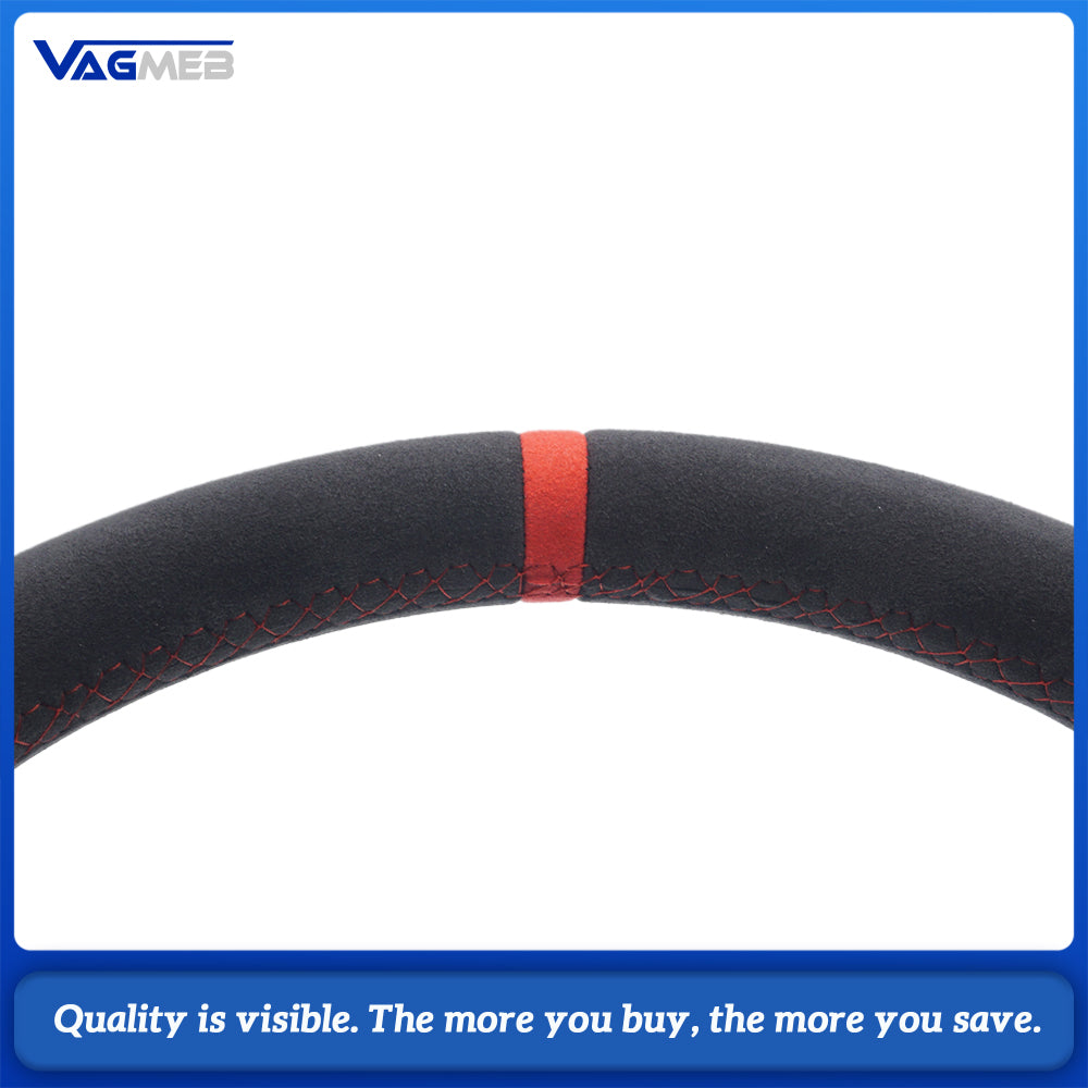 RS Steering Wheel For Audi A6L C8 A7 RS7, Full Alcantara, Black Gloss RS Logo, Red Stitching, Red Center Mark, Flat Bottom