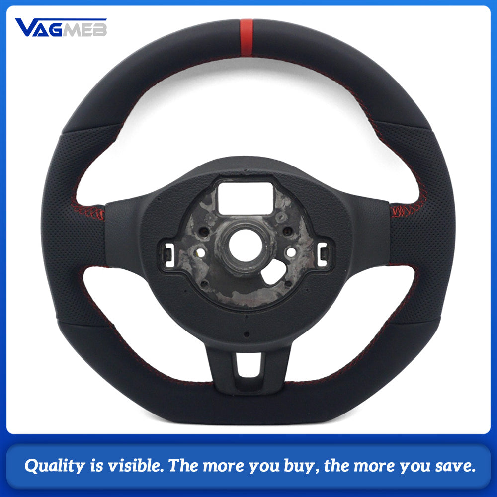 Steering Wheel Base For VW Golf MK6 GTI, Half Perforated Leather, Red Stitching, Red Centering Marker, Sport Steering Wheel Core Base Replacement