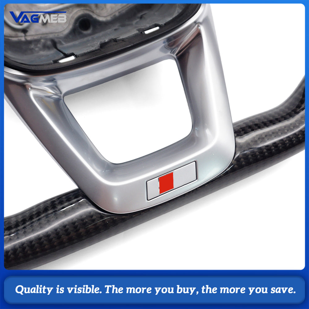Carbon Fiber & Alcantara Flat Bottom Steering Wheel for Audi A4 B9 S4 S5 - Red Stitching Red Marker