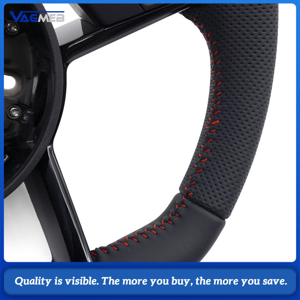 R8 Flat Bottom S-line Steering Wheel Half Perforated Red Stitch With Buttons Shift Paddles For Audi