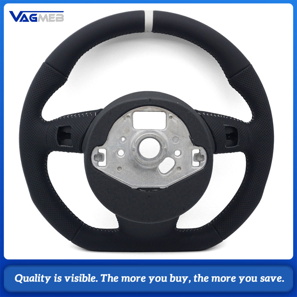 Sport Steering Wheel Semi‑Perforated Leather Grey Contrast Stitching White Center Mark No Paddle Shifters Buttons Not Included For Audi A4 B8