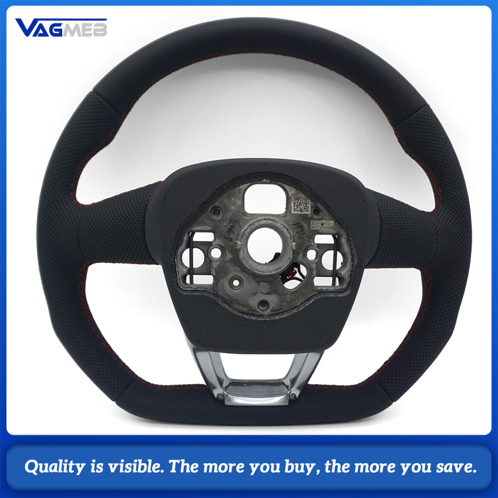 S Line Flat Bottom Steering Wheel For Audi Q3 Half Perforated Leather Red Contrast Stitch Steering Wheel Heating Function Sport Wheel