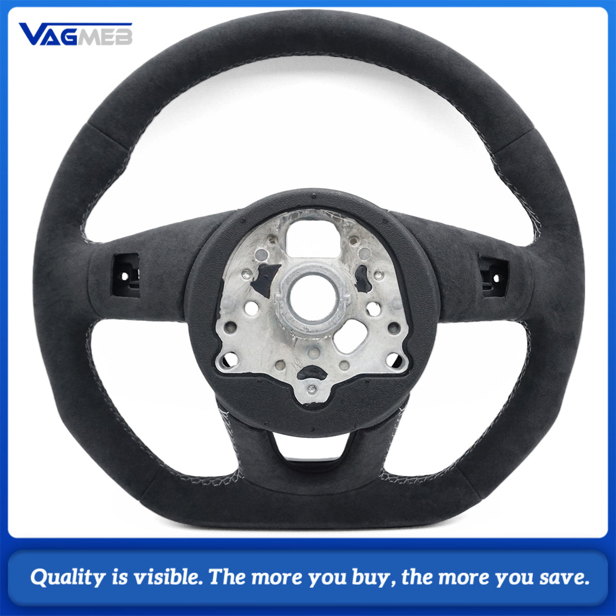 For Audi  A4 B9 Car Accessories Half Perforated Leather Steering Wheel white Stitch