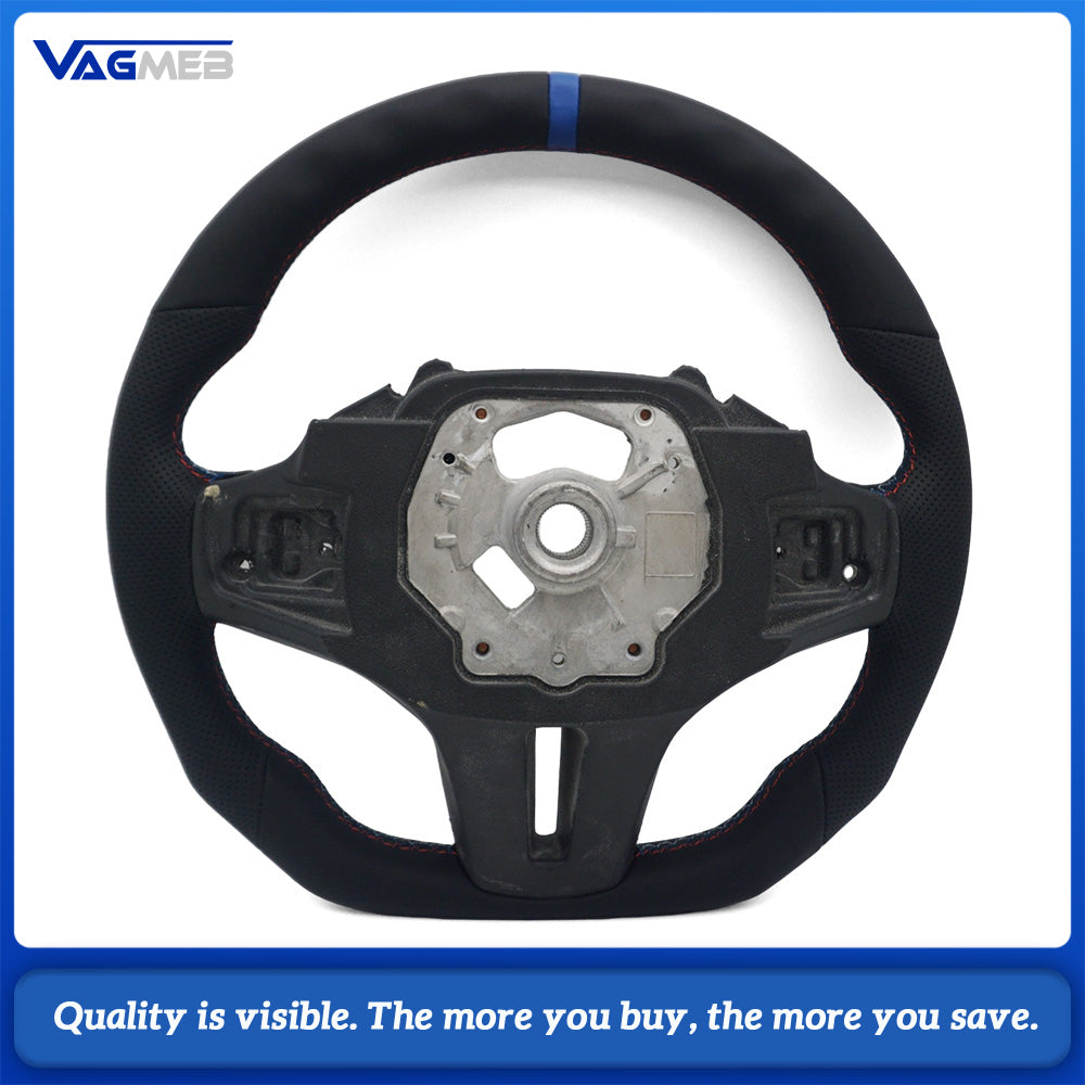 For BMW G20 3 Series CS Racing Steering Wheel Bare Skeleton Half Perforated Leather M Triple Stitch Blue Center Marker