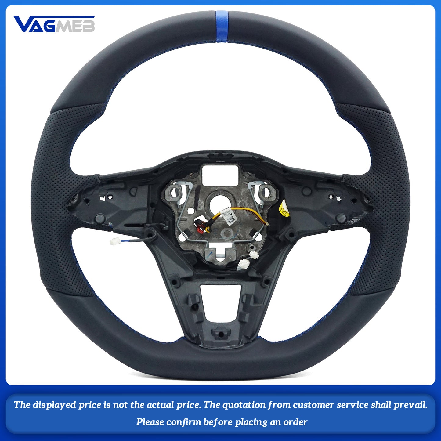 Blue Stitching Strip Perforated Leather Flat Bottomed Steering Wheel Base For VW Golf MK8 Car Assembly
