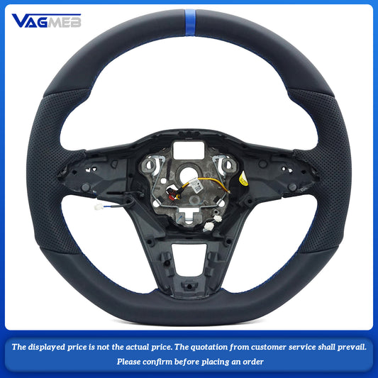 Blue Stitching Strip Perforated Leather Flat Bottomed Steering Wheel Base For VW Golf MK8 Car Assembly
