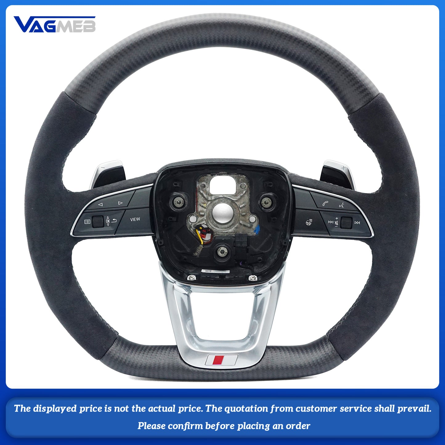 Matte carbon fiber gray stitching sports flat bottomed steering wheel with heating belt paddles For Audi Q5 FY