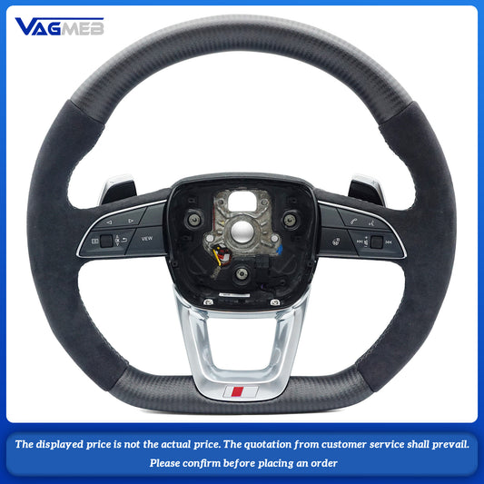 Matte carbon fiber gray stitching sports flat bottomed steering wheel with heating belt paddles For Audi Q5 FY