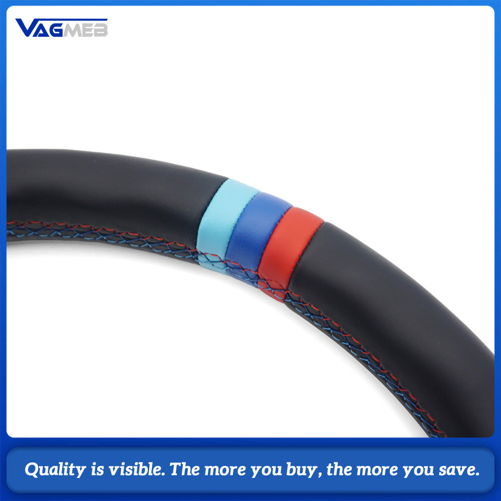 M Sport Steering Wheel For BMW 3 Series F30 G20, Half Alcantara, M Color Stitching, Tri-Color Center Mark, Flat Bottom