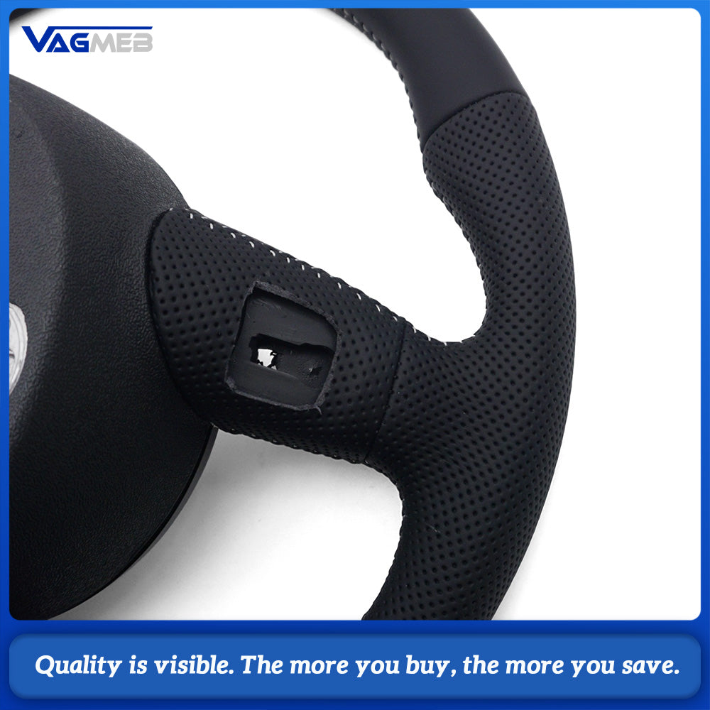 Sport Steering Wheel Semi‑Perforated Leather Grey Contrast Stitching White Center Mark No Paddle Shifters Buttons Not Included For Audi A4 B8