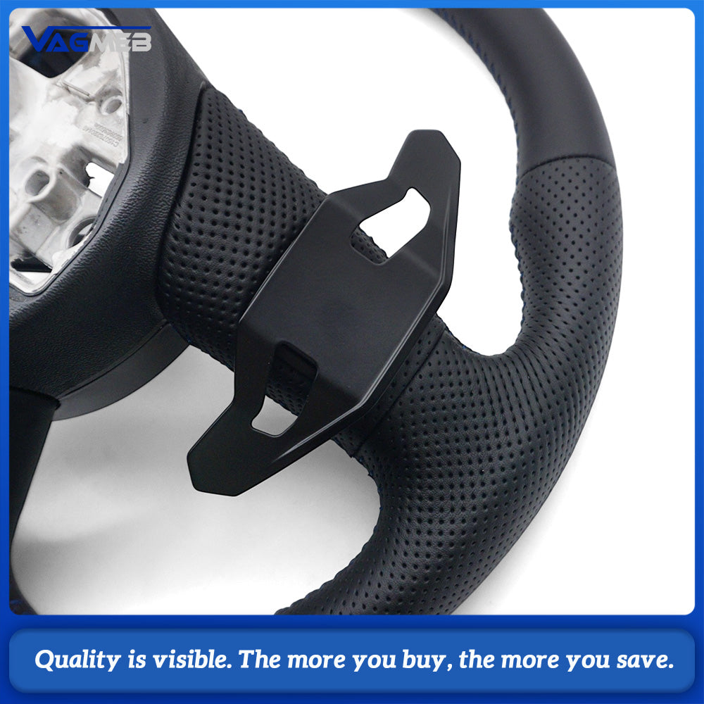 For Audi A3 8Y Genuine Perforated Leather Steering Wheel, Blue Contrast Stitching, S Badge, Lamborghini Style Big Shift Paddles, Car Interior Modification Sport Steering Wheel