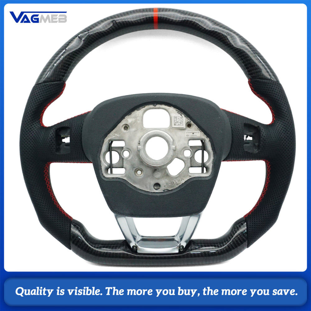 Carbon fiber steering wheel with leather perforations With frame For Audi Q3
