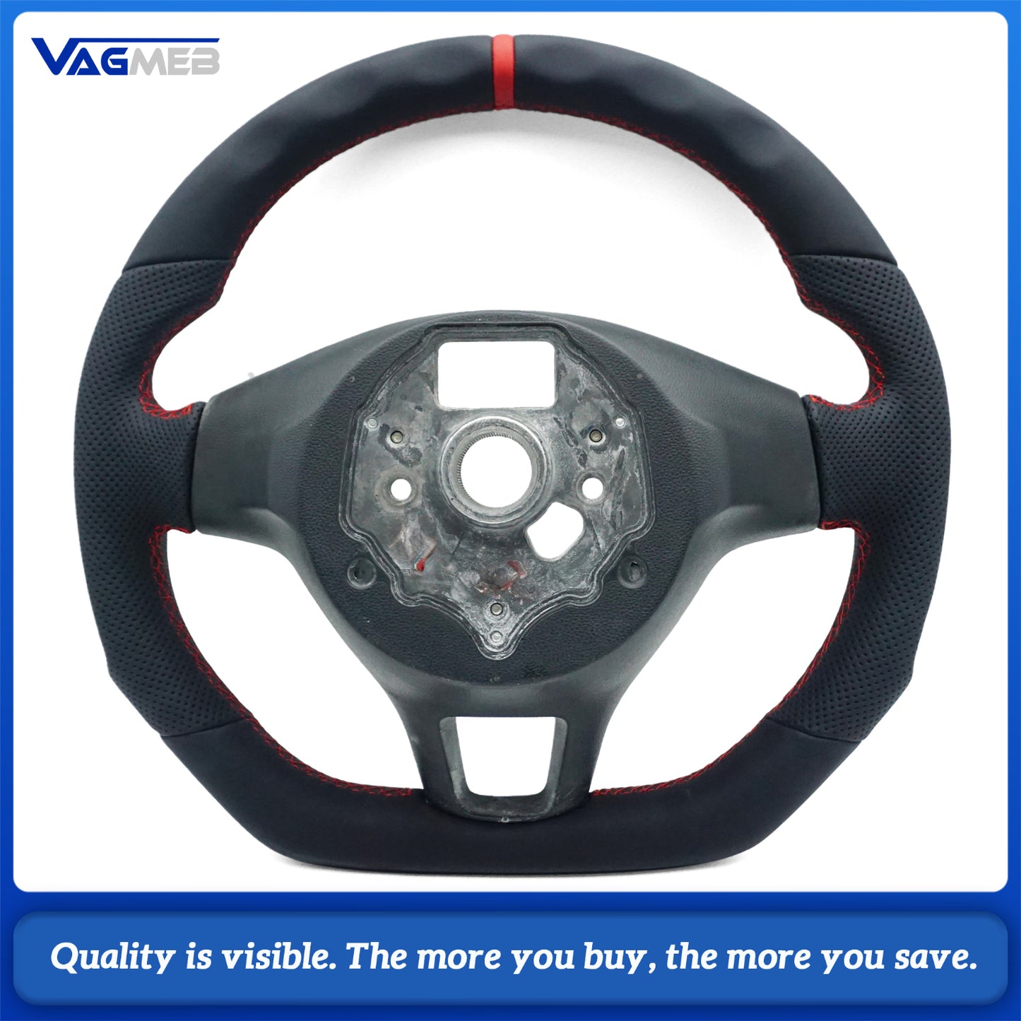 Leather perforated flat bottomed power steering wheel for VW Golf 6 MK6 GTI GTD R R-Line, Car Accessories