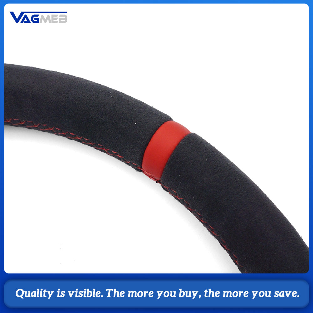 For Audi Q3 Steering Wheel, Gloss Black Finish, Full Alcantara, Red Stitching, Red Return Marker, Without Buttons and Paddle Shifters