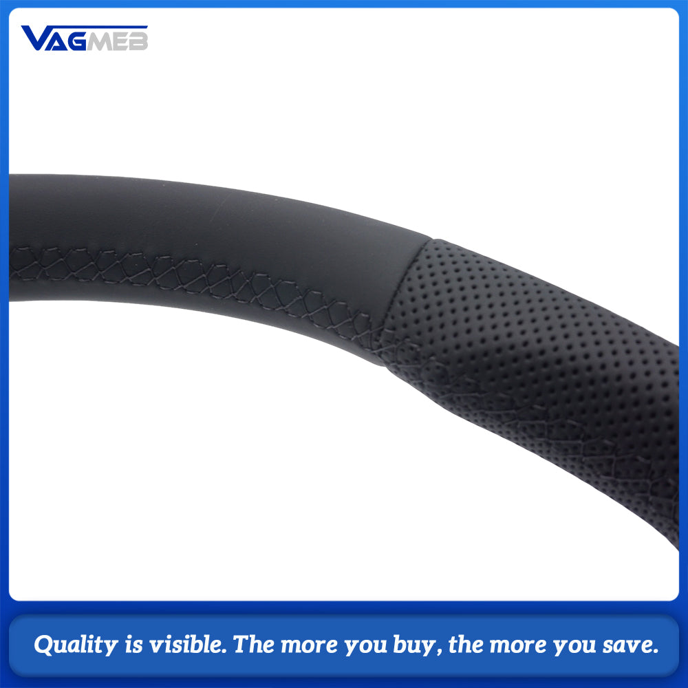 For Audi A6 C8 S Steering Wheel, Half Perforated Leather, Black Stitching, Red Marker, Heated, Flat Bottom
