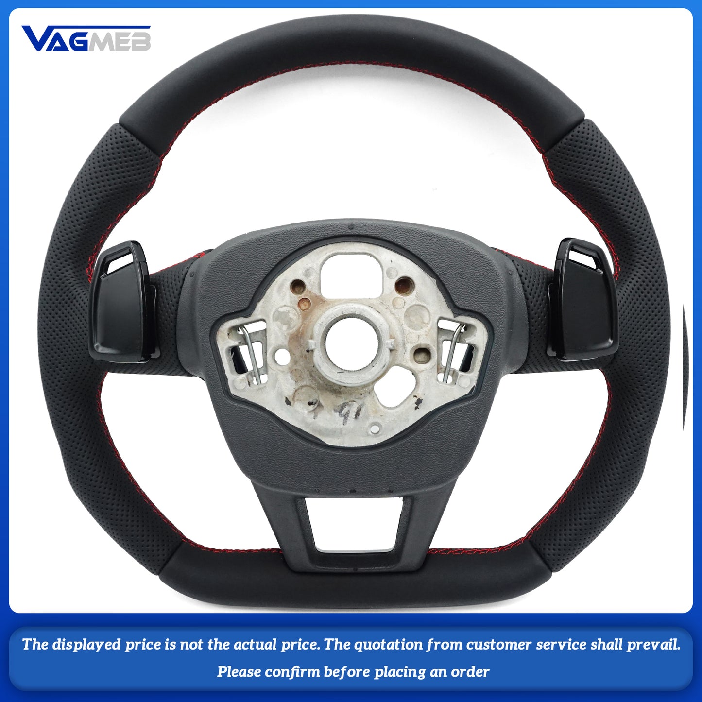 For Audi A6 C8 painted black steering wheel Red  stitching sports flat bottomed steering wheel