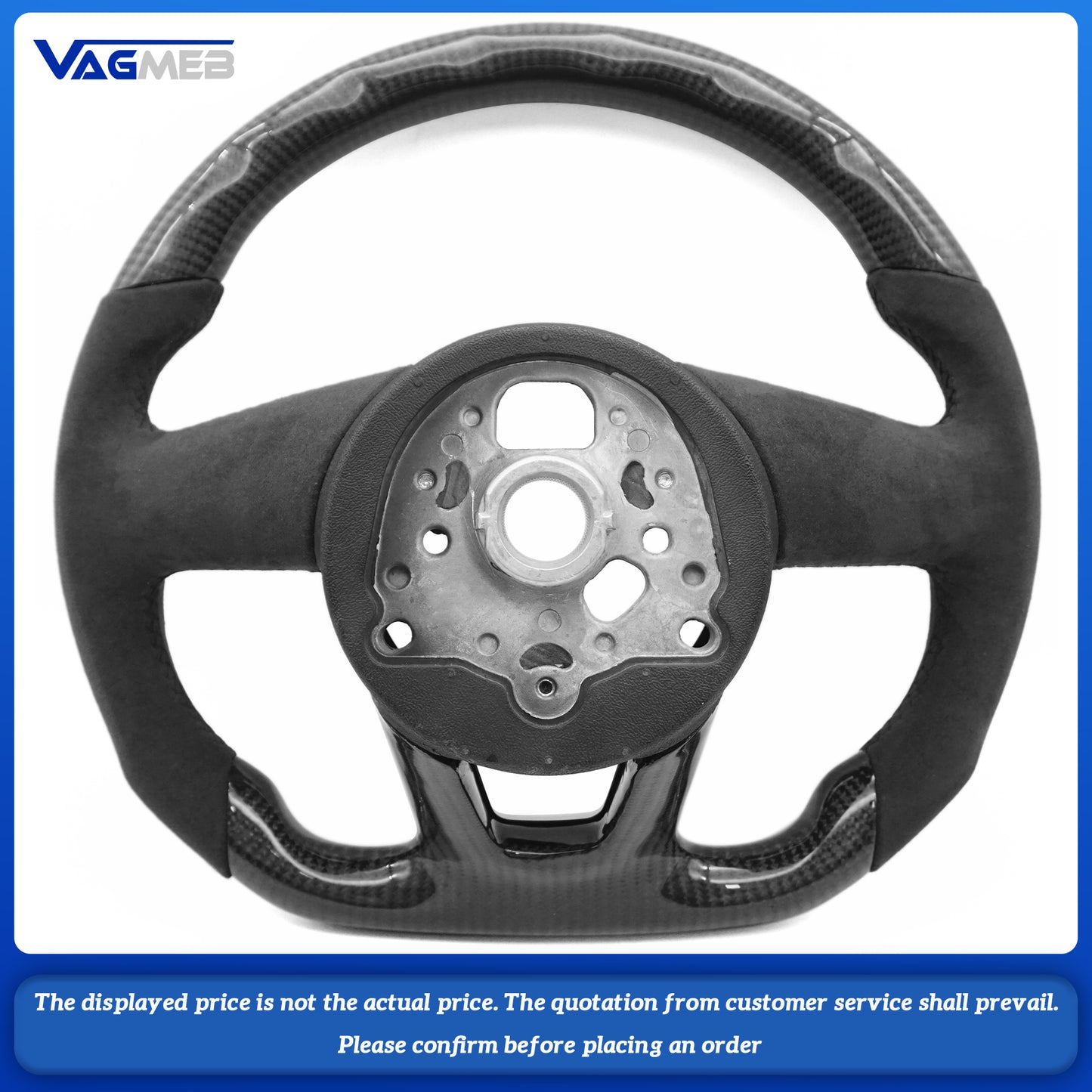 For Audi A4 B9  black Stitching Carbon Fiber Perforated Leather Steering Wheel Base