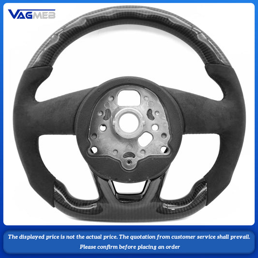 For Audi A4 B9  black Stitching Carbon Fiber Perforated Leather Steering Wheel Base