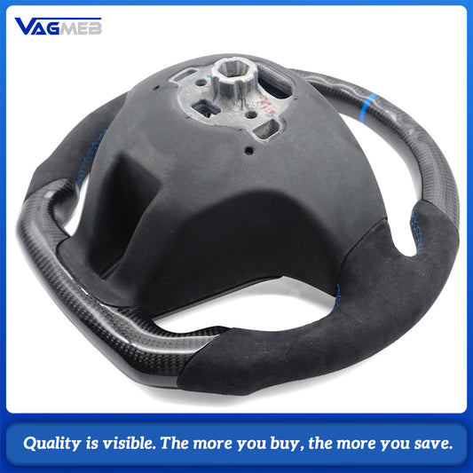 Glossy Real Carbon Fiber Steering For Volvo S60 XC70 V60 S80 V40 XC60 Blue stitching  blue Marker Customized