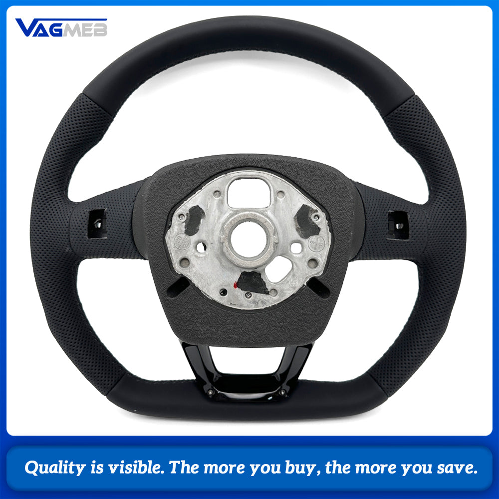 Sport Steering Wheel Gloss Black Trim Semi‑Perforated Leather Black Stitching No Paddle Shifters Buttons Not Included For Audi Q5 FY