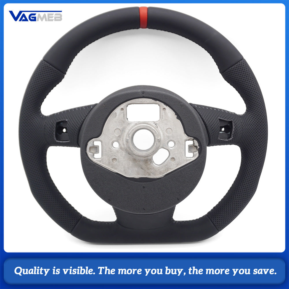 For Audi A4 B8 A3 8V A4 A5 A7 Q3 Q5 Q7 Dark gray line Stitched Full Leather Perforated Flat Bottomed Steering Wheel
