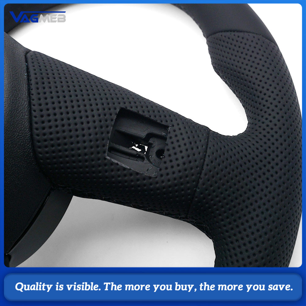 For Audi A4 B9 Shaped Steering Wheel, Half Perforated Leather Black Stitching Black Centering Marker Without Control Buttons and Shift Paddles