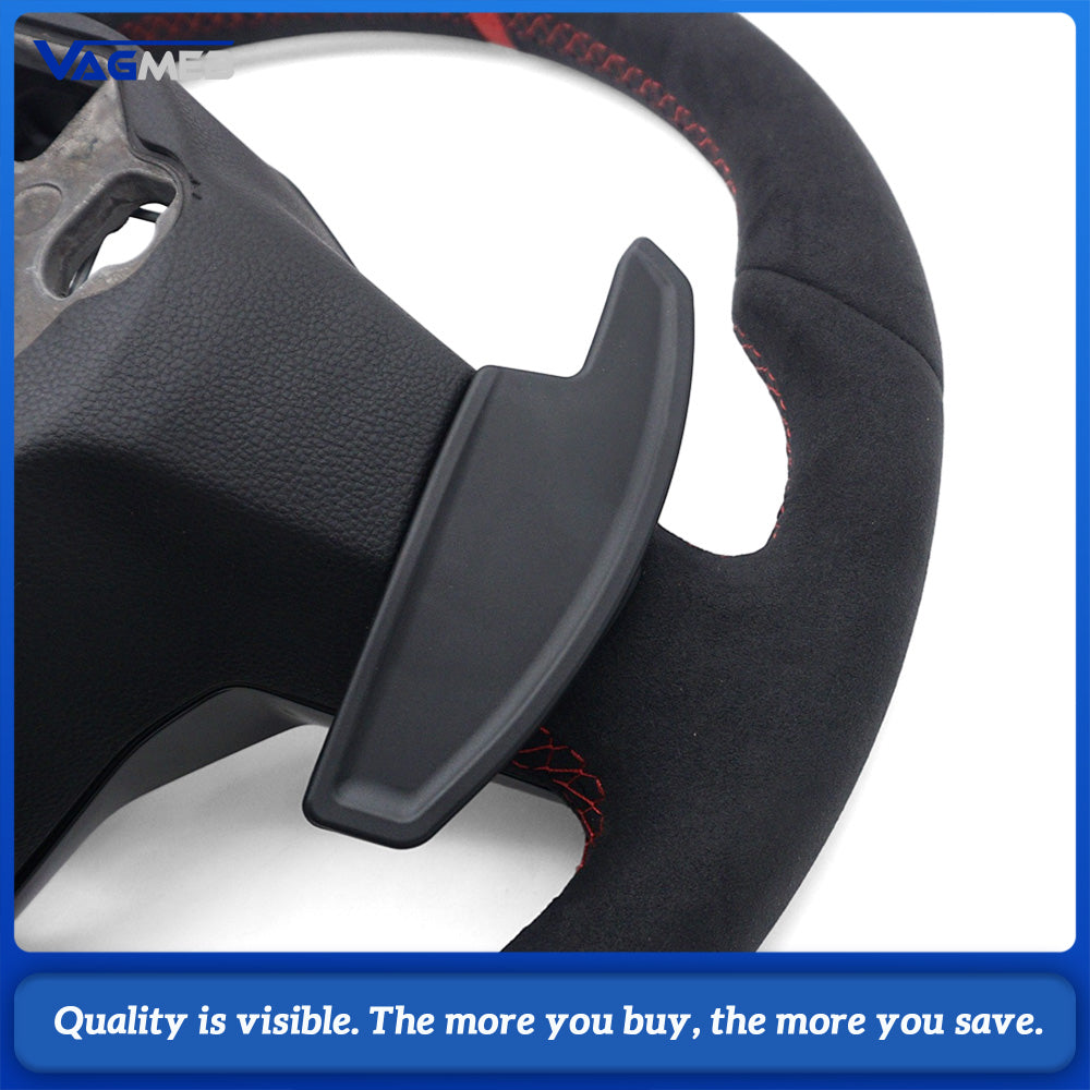 For VW Golf MK8 Full Alcantara Sport Steering Wheel, Red Contrast Stitching, Red Centering Marker, Without Steering Wheel Buttons, Car Interior Modification Accessory