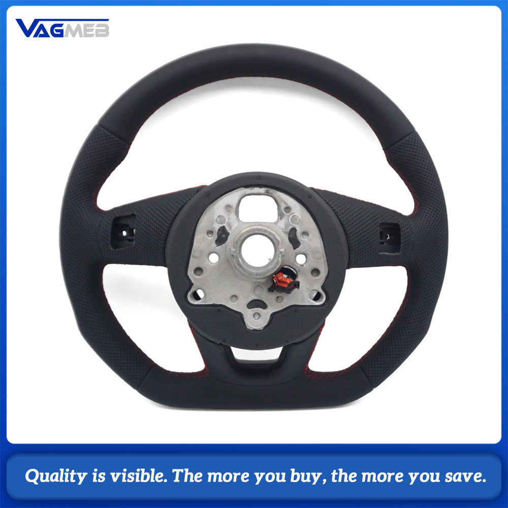 For Audi A4 B9 RS Sport Steering Wheel With Heating Function Red Contrast Stitch Without Paddle Shifter