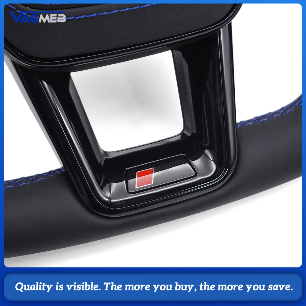 RS Logo Half Perforated Leather Steering Wheel Blue Stitch For Audi A6 C8 A7 S6 RS6