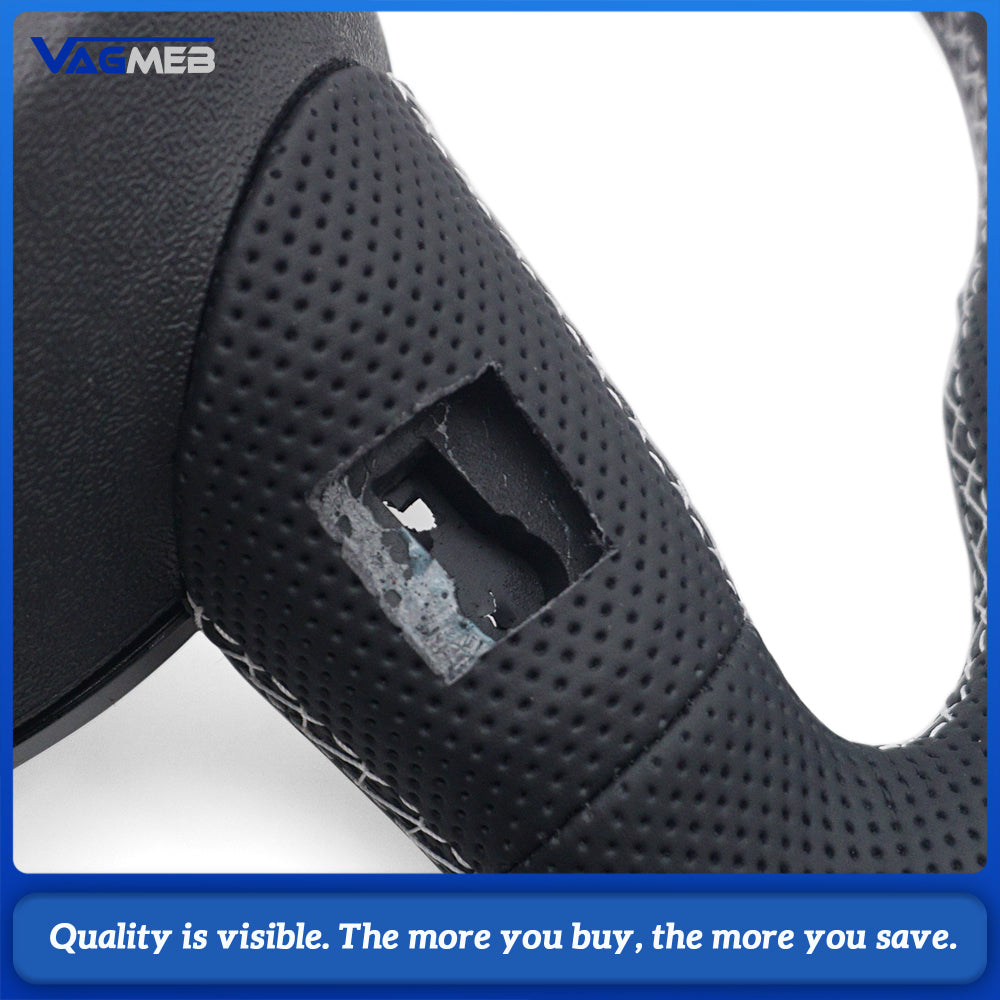 Car Steering Wheel Base with Shape Half Perforated Leather White Stitch Red Centering Marker Fit Audi A4 B8 Retrofit