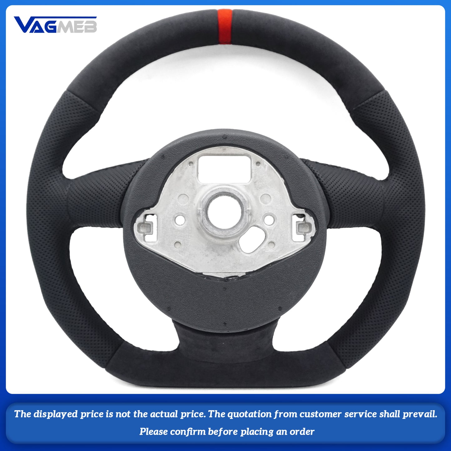Leather Steering Wheel for Audi A3 8V A4 B9 A5 A6 A7 Q3 Q5 Q7 Perforated Steering Wheel Flat Bottom Red suede label Steering Wheel