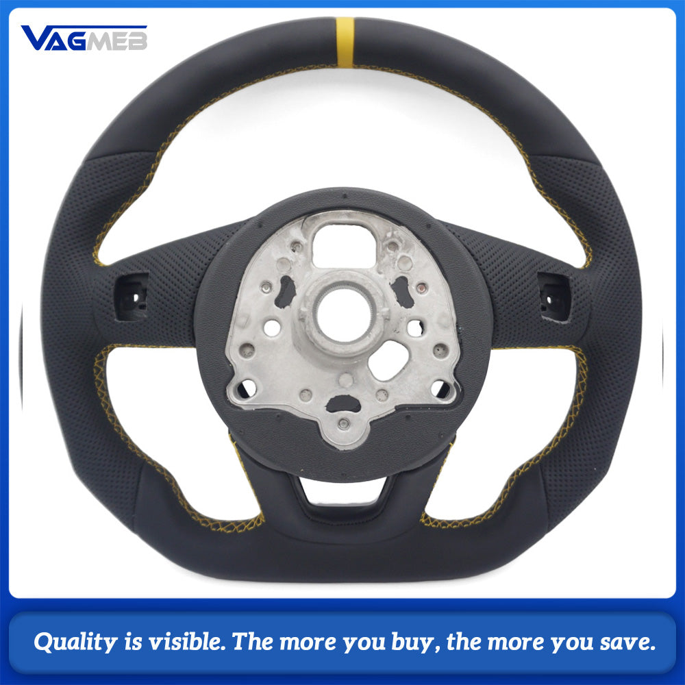 Perforated leather sports steering wheel with shift paddles installation holes suitable for Audi A4 B9