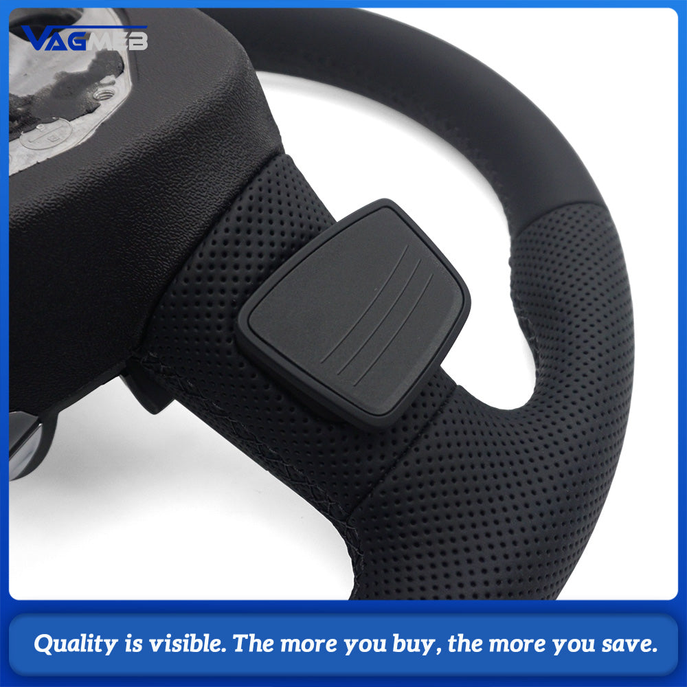 Flat Bottom Half Perforated Leather Steering Wheel Black Stitch S Badge With Multifunction Buttons Mini Paddle Shifters Heating For Audi Q5L FY SQ5