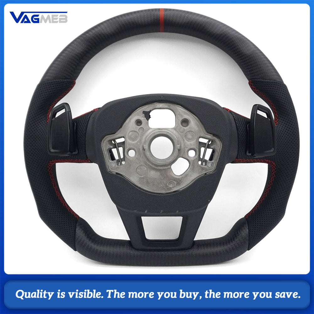 For Audi A6 C8 S Style Matte Carbon Sport Wheel Half Perforated Red Contrast Stitch Red Racing Marker Multifunction Buttons Paddles HOD Emulator Included