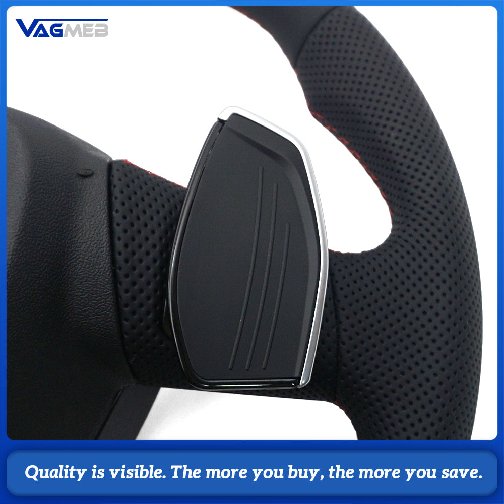 S Line Gloss Black Steering Wheel Half Perforated Red Stitch With Buttons Chrome Shift Paddles For Audi A6 C8