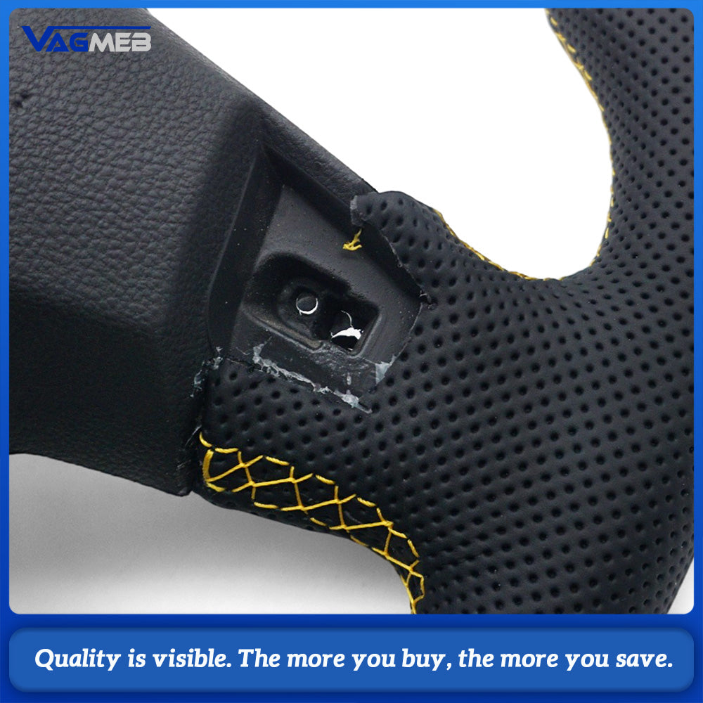 Car Steering Wheel Base Half Perforated Leather Yellow Stitching Yellow Center Marker Heated Function With Paddle Shifters Replacement For Volkswagen Golf 8 MK8