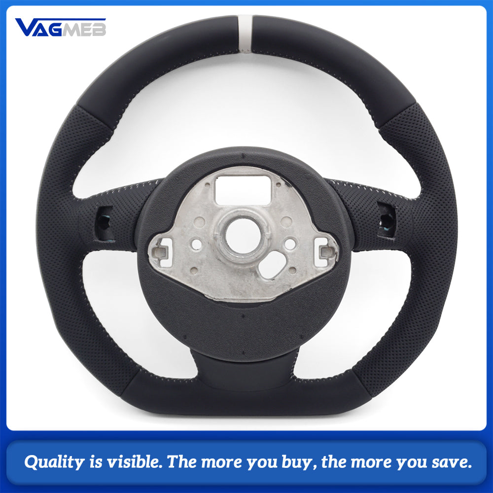 For Audi A4 B8 A3 8V A4 A5 A7 Q3 Q5 Q7 white Stitched Full Leather Perforated Flat Bottomed Steering Wheel