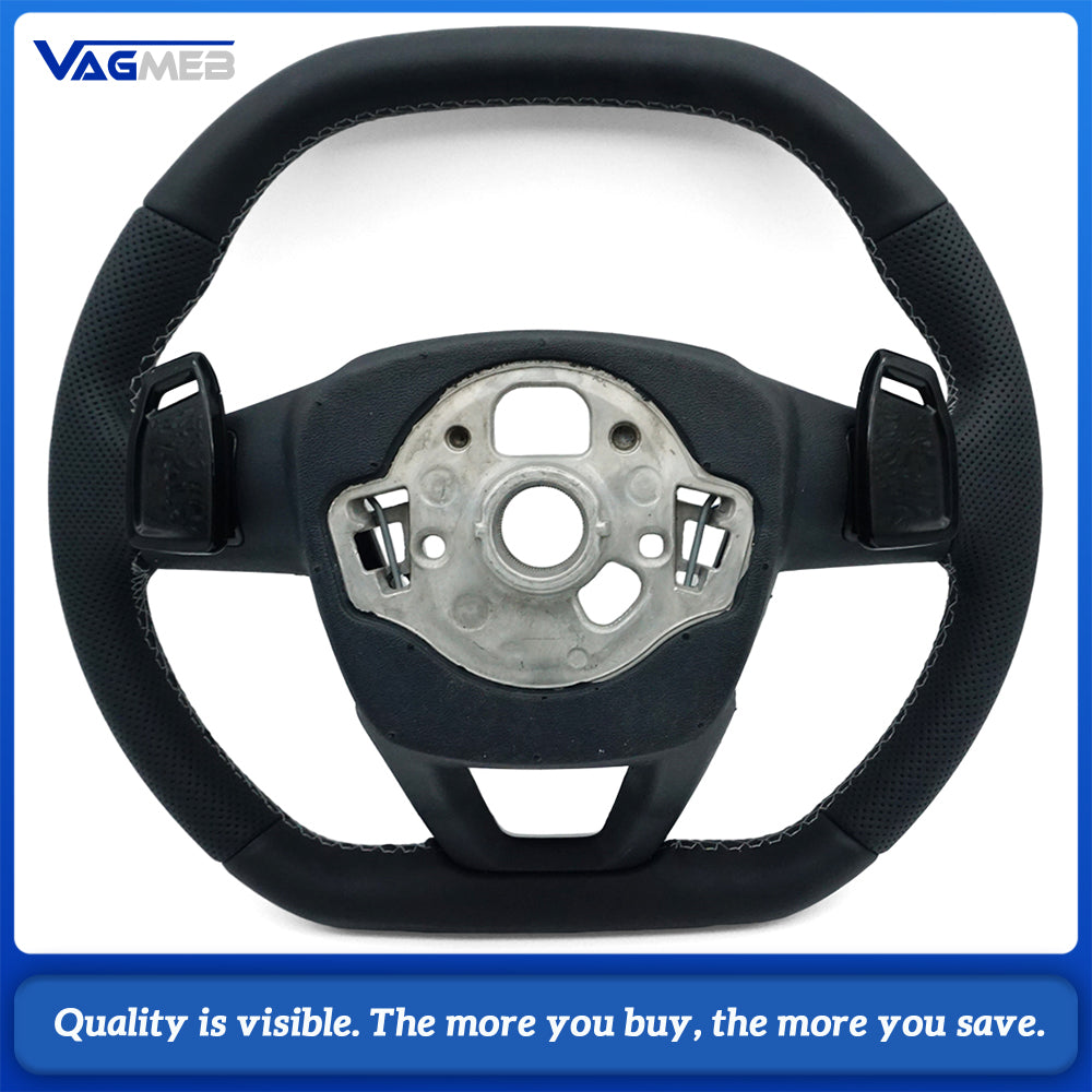 S LOGO Line Half Perforated Leather Steering Wheel with Paddle Shifters (No Buttons, No Airbag) for Audi A6 C8 A7 S6 RS6